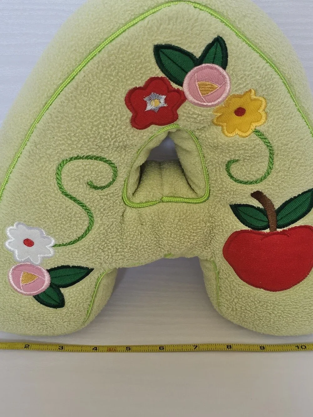 Throw Pillow Green Floral Apple Embroidered Letter Alphabet Nursery Corragecore